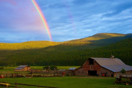 Rainbow over a farm